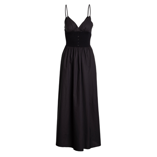 Cotton Cashmere Full Length Hybrid Dress in Black Combo