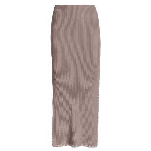 Cotton Cashmere Embroidered Rib Skirt in Pebble