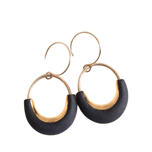 Eden Round Small Earrings in Matte Black