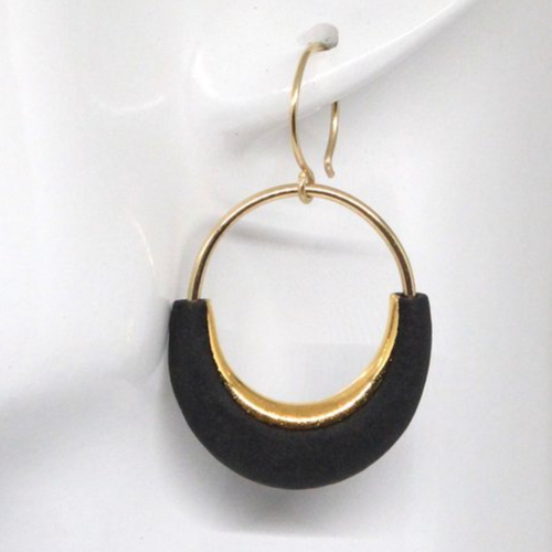 Eden Round Large Earrings in Matte Black