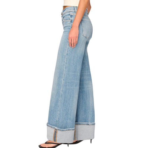 Hepburn Wide Leg Low Rise 32" Jeans in Ravello Cuffed