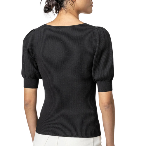 Full Sleeve Square Neck Sweater in Black