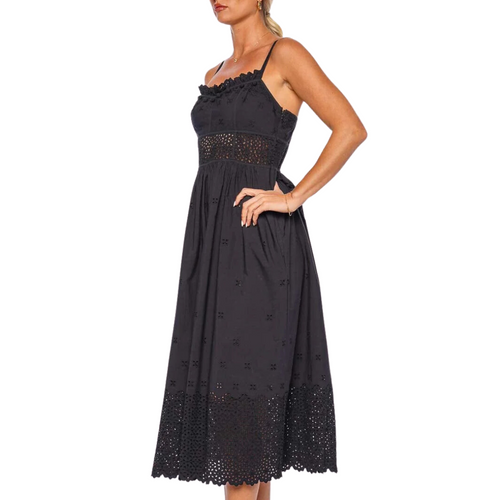 Celestia Broderie Anglaise Midi Dress in Noir