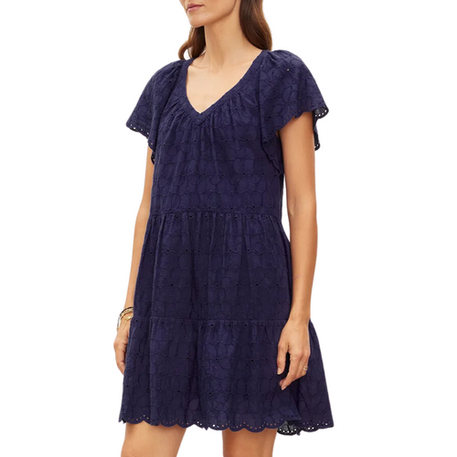 Wynette Embroidered Cotton Dress in Navy