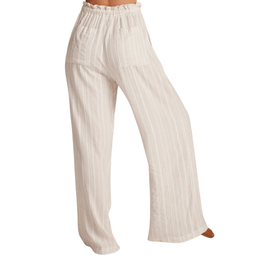 Ruffle Waist Wide Leg in White Sand Stripe