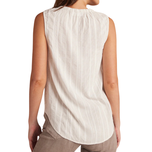 Shirred Neck Sleeveless Pullover in White Sand Stripe