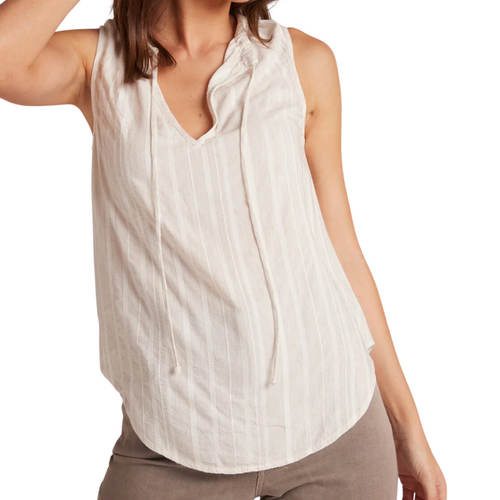 Shirred Neck Sleeveless Pullover in White Sand Stripe