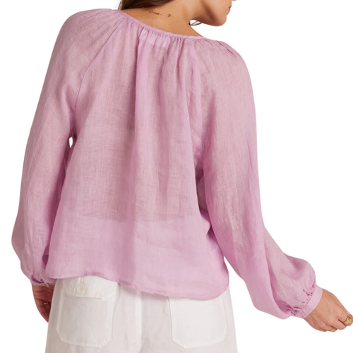 Shirred Linen Raglan Blouse in Light Orchid