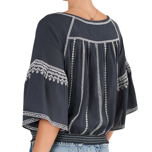 Lena Embroidered Top in Faded Black 