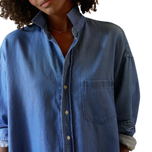 Shirley Oversized Button-Up Shirt in Vintage Stonewashed Indigo