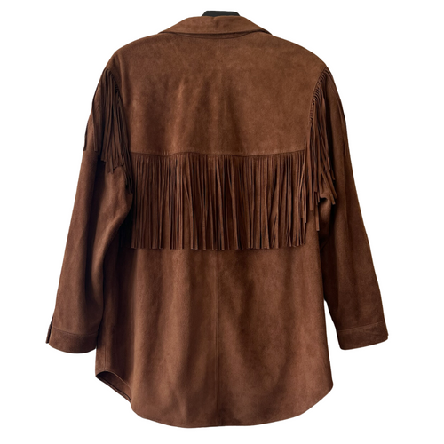 The Suede Fringe Shirt Jacket in Cognac