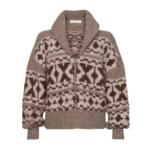 Zip Up Fairisle Sweater in Oat Marl