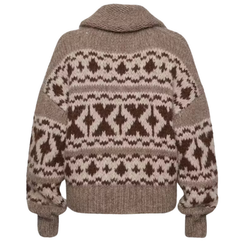 Zip Up Fairisle Sweater in Oat Marl