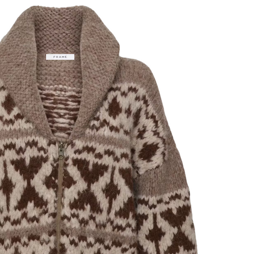 Zip Up Fairisle Sweater in Oat Marl