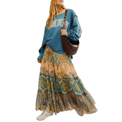 Super Thrills Convertible Maxi Skirt in Blue Sky Combo