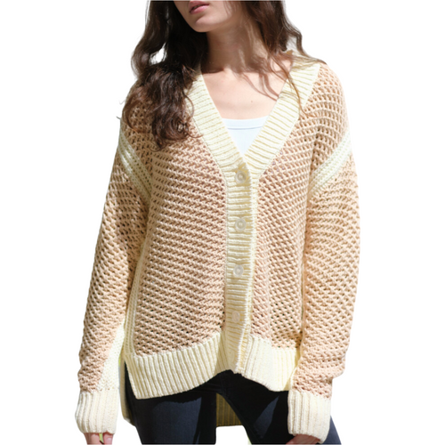 Chunky V Cardigan in Wheat