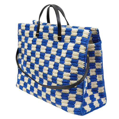 Summer Simple Tote in Cobalt & Cream Crochet Checker