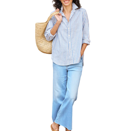 Eileen Relaxed Button-Up Shirt in Blue and White Stripe