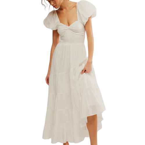 Sundrenched Short-Sleeve Maxi Dress in Whisper White