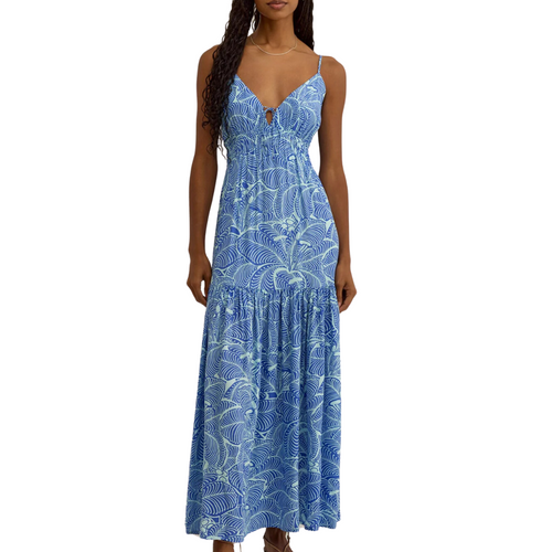 Lisbon Floral Maxi Dress in Blue Waves