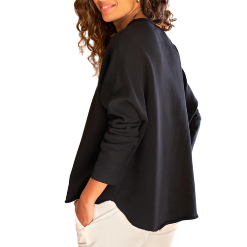 Anna Long-Sleeve Capelet in Triple Fleece Cotton Black