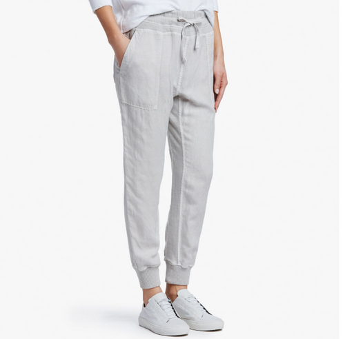 Canvas Linen Joggers in Light Grey