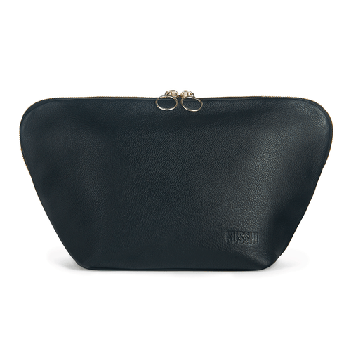Vacationer Large Leather Cosmetic Bag in Black/Leopard