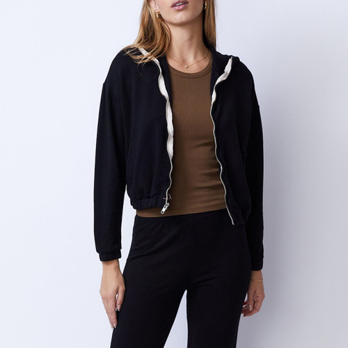 Sporty Zip Up Hoodie in Black