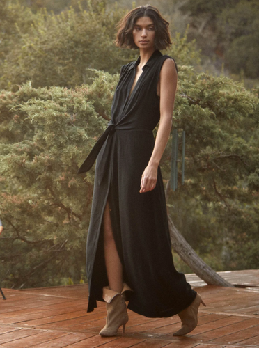 Madsen Tie Front Maxi Dress in Black