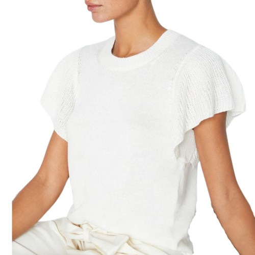 Orian Flutter Sleeve Knit Top in White