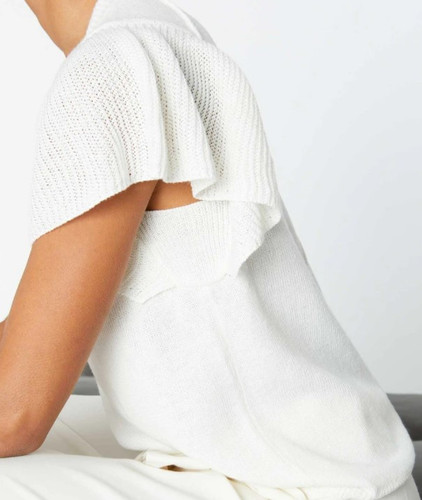 Orian Flutter Sleeve Knit Top in White