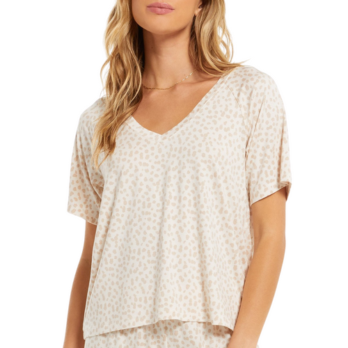 Lay Low Leopard V-Neck Top in White Sand