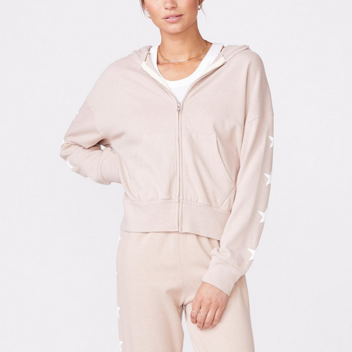 Printed Star Boxy Hoodie in Taupe