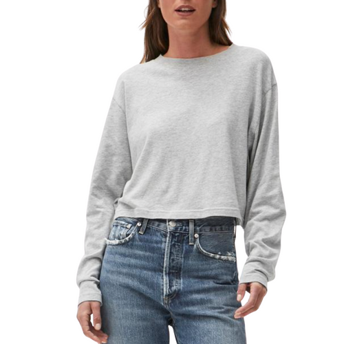 Mac Cropped Long Sleeve T-Shirt in Heather Grey