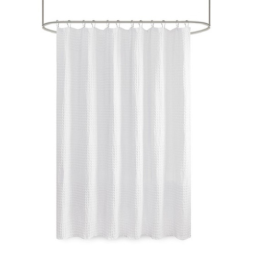 Arlo Super Waffle Texture Solid Shower Curtain in White