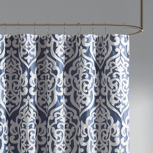 Odette Jacquard Shower Curtain in Navy