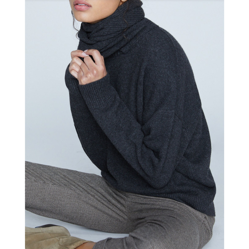 Rhea Scarf Neck Sweater in Dark Charcoal Melange