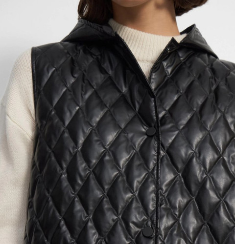 Clairene Quilted Faux Leather Hooded Vest