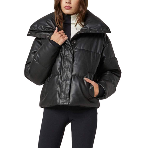 Peak Puffer Jacket in Black Leather