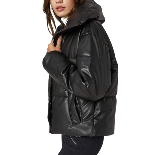 Peak Puffer Jacket in Black Leather