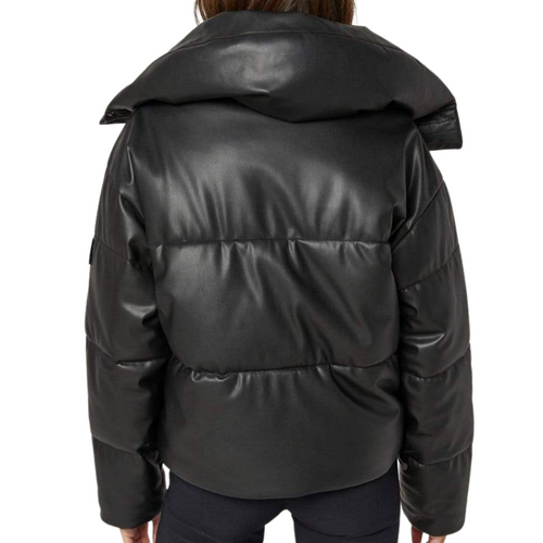 Peak Puffer Jacket in Black Leather