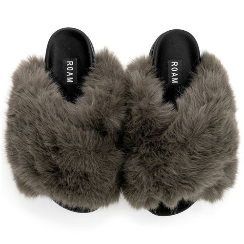 Mink Cloud Faux Fur Slippers in Khaki