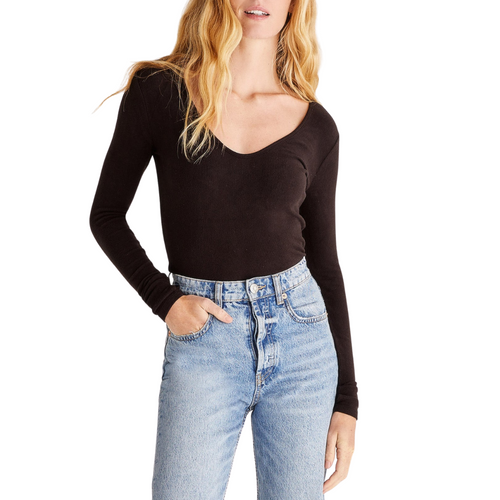 Z Supply Sonya Brushed Rib Top in Black Front View