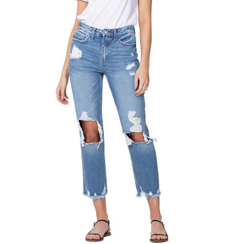 Flying Monkey Let Go High Rise Tattered Straight Leg Jeans - Front View