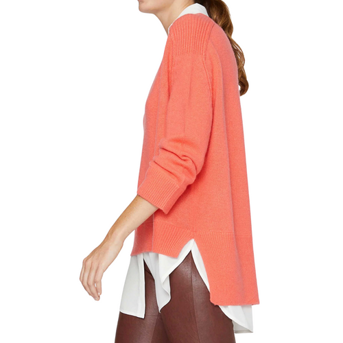 Brochu Walker The Looker Layered V-Neck Sweater in Geramium with White