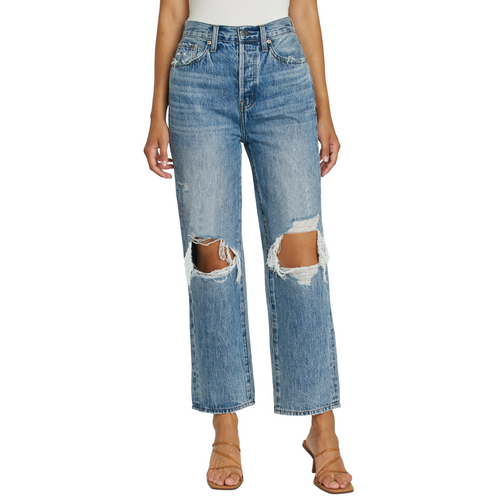 Cassie Super High Rise Straight Crop Jeans in Blossom Distressed