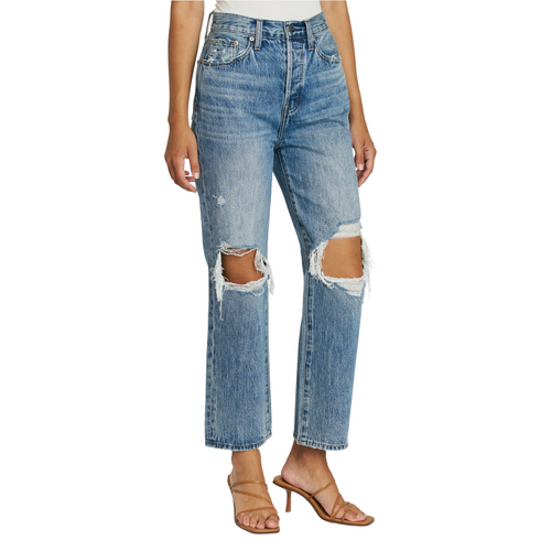 Cassie Super High Rise Straight Crop Jeans in Blossom Distressed