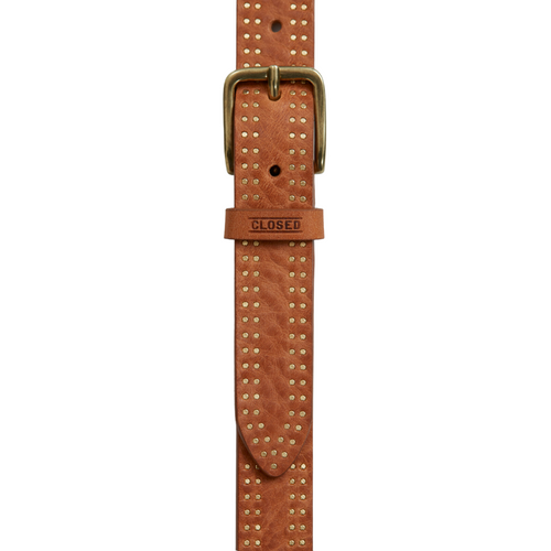 Closed Leather Belt With Studs in Caramel