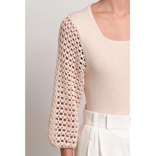 Pietra Crochet Sleeve Top in Ivory