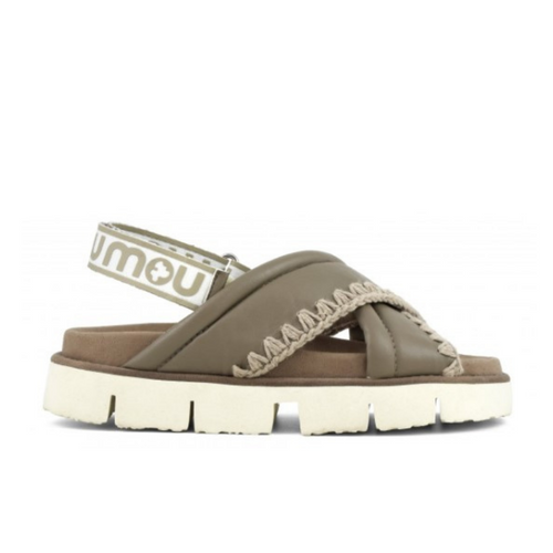 Bio Criss-Cross Leather Sandal in Taupe